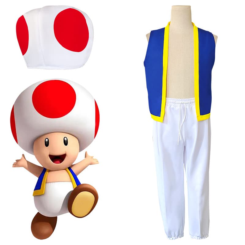 Super Mario Bros Cosplay Costume Mario Movie Toad Hat Halloween Cosplay Outfit