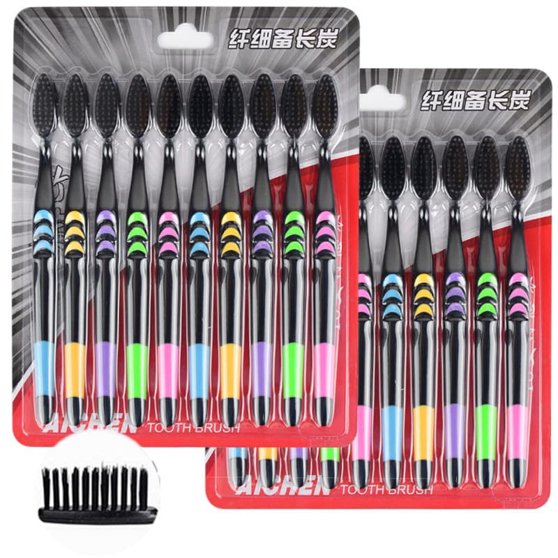10-Pack Adult Bamboo Charcoal Soft Bristle Toothbrush Wholesale, Fine Soft Bristle Toothbrush Factory Direct, Street Vendor Hot Seller