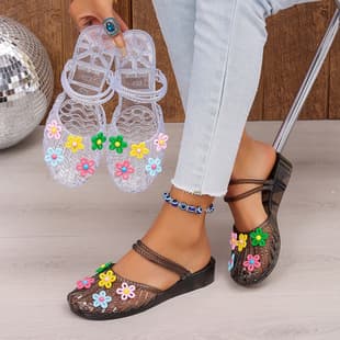 2026 Crystal Slippers Women's Sandals Flat Transparent Half Slippers Korean Jelly Bestie Crystal Shoes Trendy Crystal Slides
