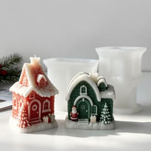 Cross-border Snow House Scented Candle Silicone Mold DIY Christmas Cottage Plaster Decoration Candle Mold