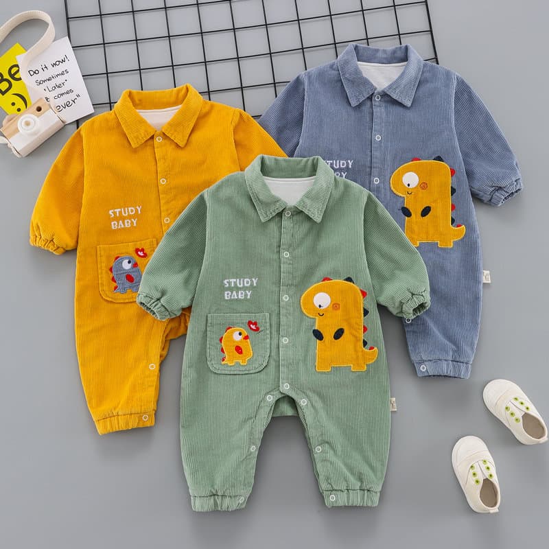 Baby Boys' Autumn Winter Double Layer Cartoon Romper Outfit 0-12 Months Newborn Crawling Suit Comfortable Cotton Onesie