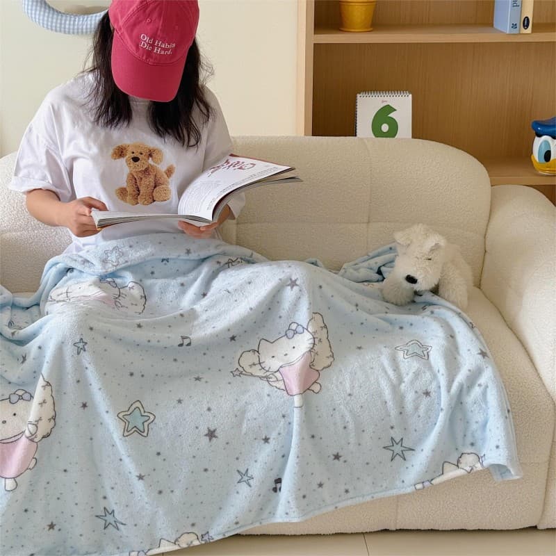 Cartoon Girl Style Double-Sided Flannel Blanket, Thickened Multifunctional Nap Blanket for Autumn and Winter
