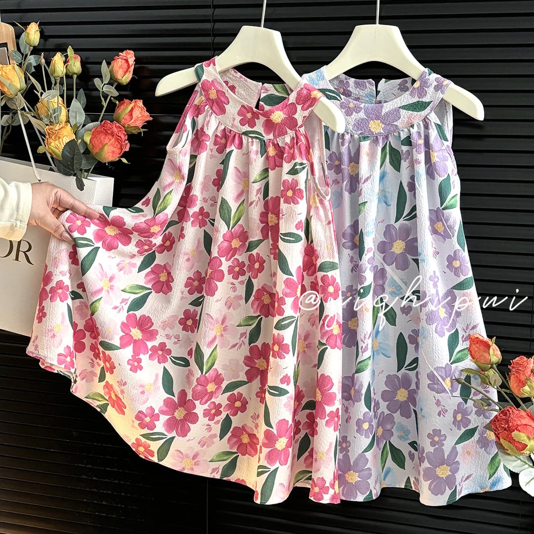 Girls Sleeveless Dress Baby Summer Korean Princess Dress Vest Skirt Children's Fashionable Floral Suspender Skirt