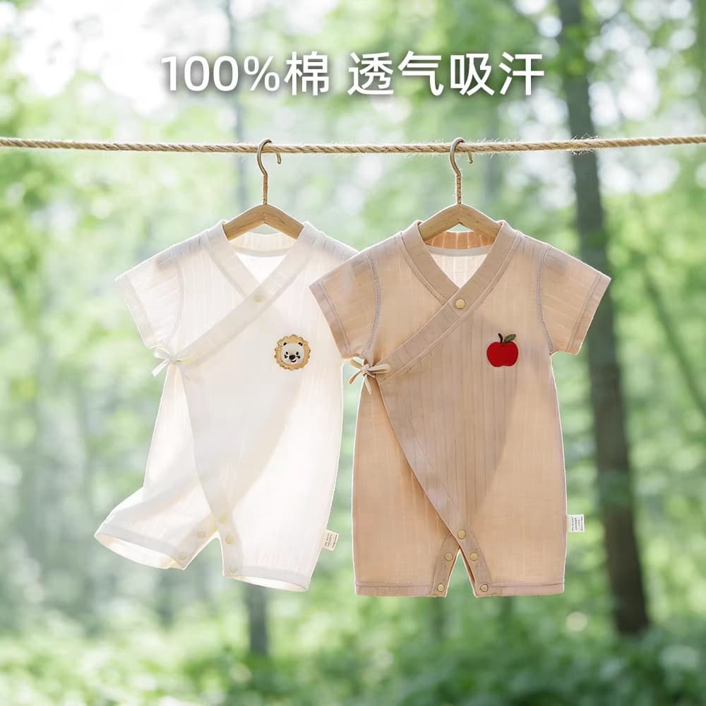 Baby Romper Summer Thin Cotton Short Sleeve Tie Bodysuit for Boys and Girls Cute Crawling Outfit
