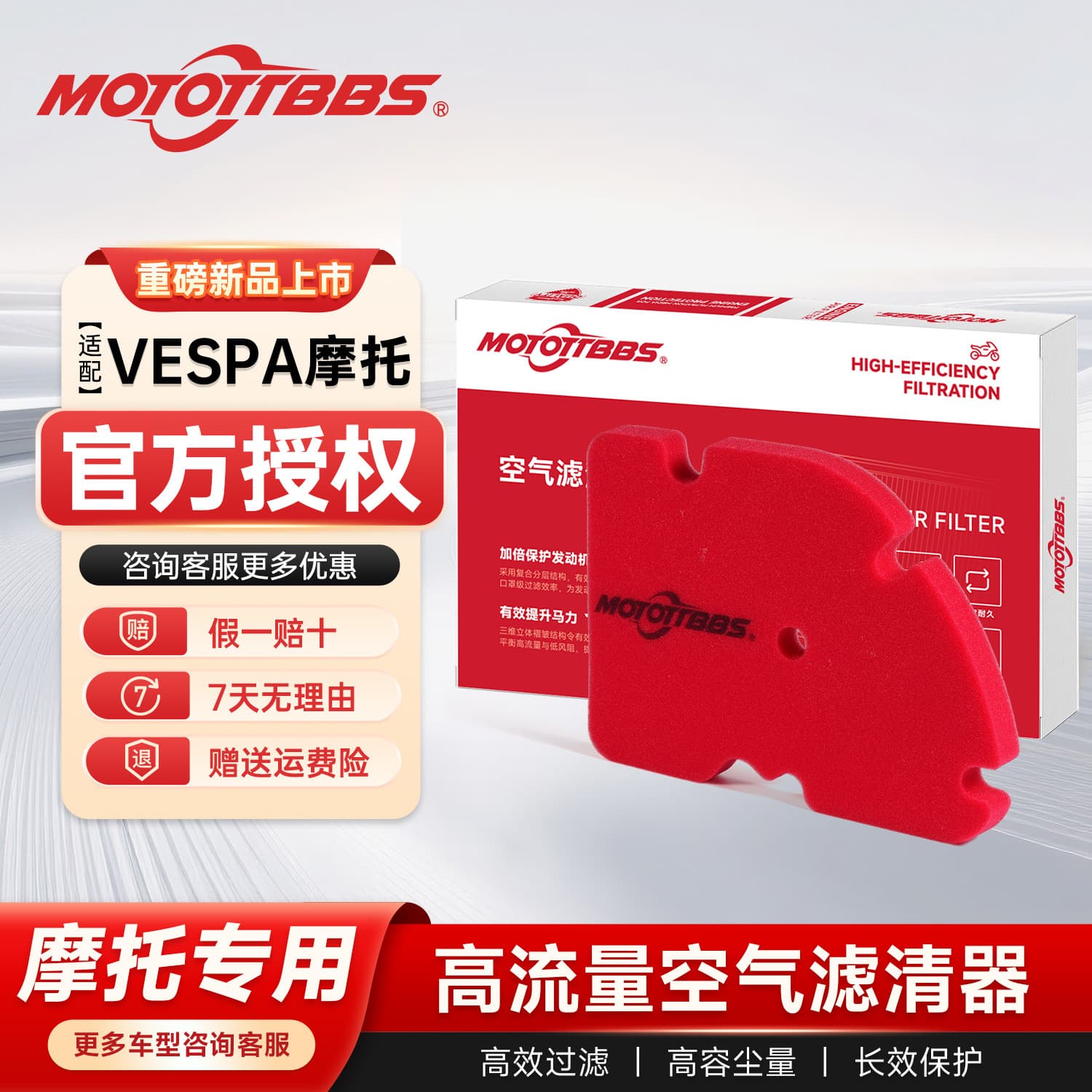 BBS Air Filter BBS-300VP18 Compatible with Vespa GTS300 Vespa Sei Giorni