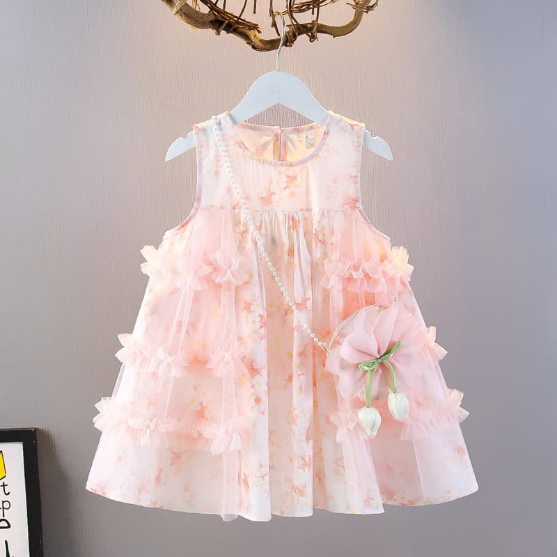 Girls Summer Dress 2026 New Style Children's Vest Dress Floral Princess Dress