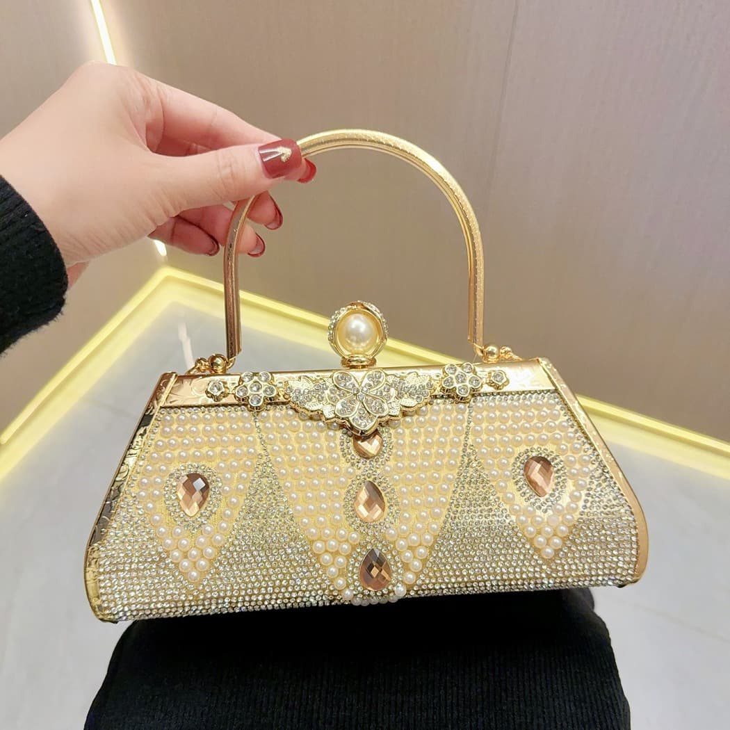 Silver Sequin Pearl Women's Clutch Evening Bag Ball Gown Handbag European Vintage Style Box Shape Pillow Type Handbag