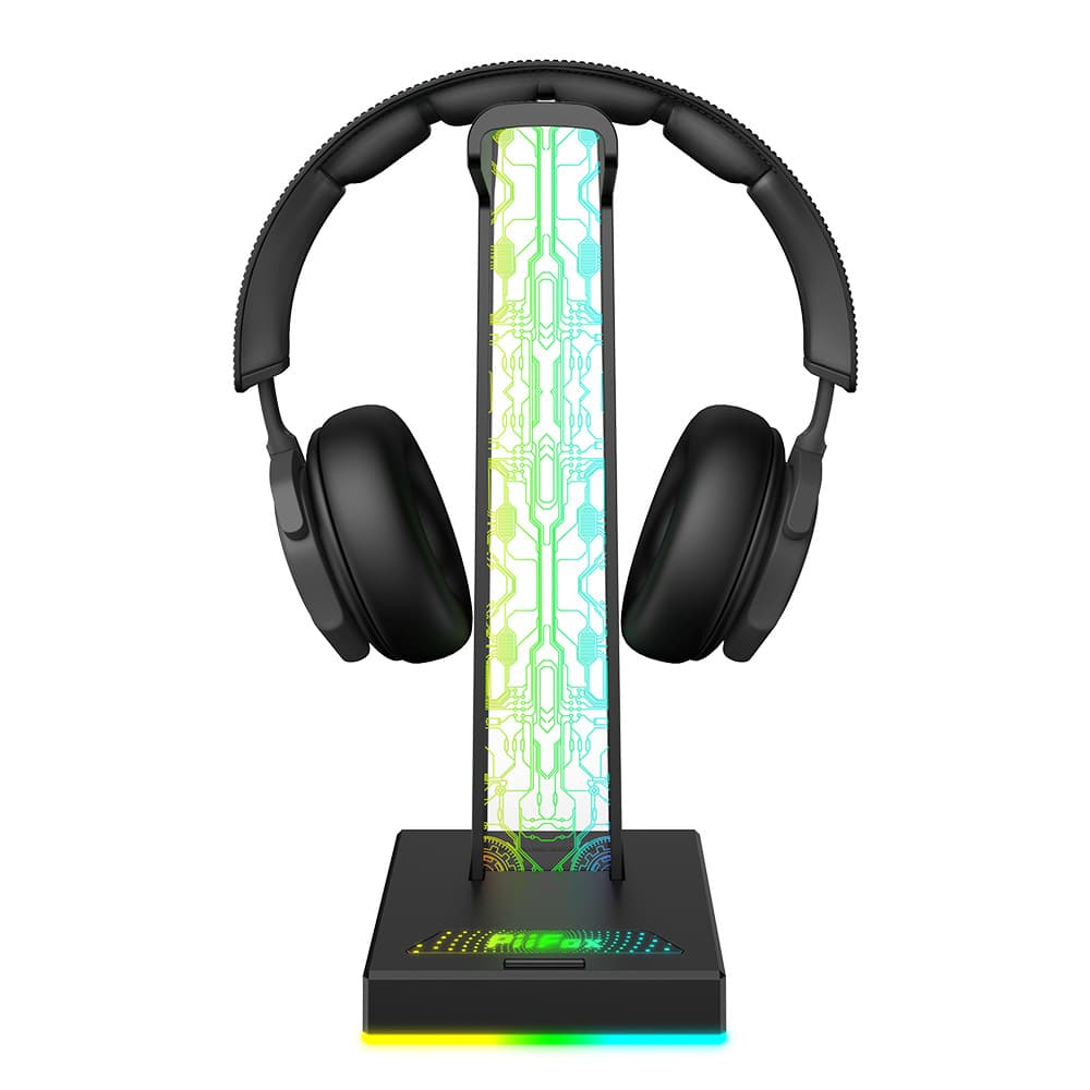 HS-1 RGB Gaming Headphone Stand with Dual USB Ports and 3.5mm Audio Jack, 3D Ambient Lighting in Color Box