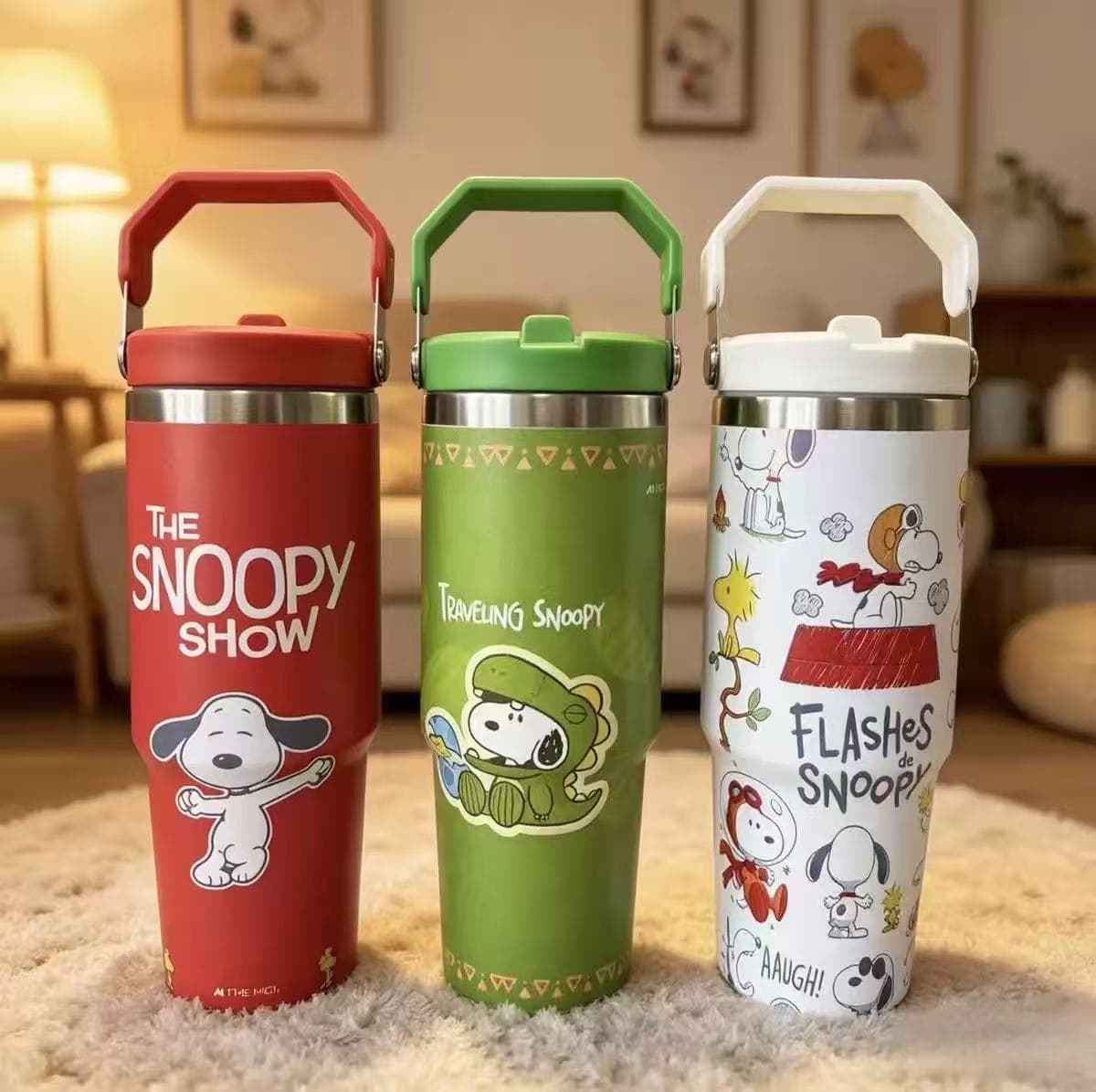New Snoopy 30oz Large Capacity Insulated Cup Stainless Steel Vacuum Water Bottle with Handle Cartoon Creative Cup Wholesale