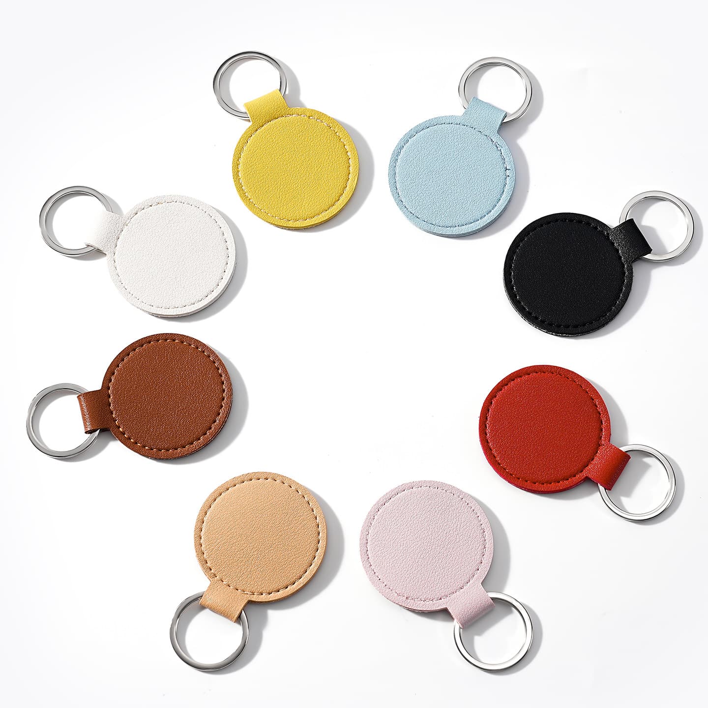 PU keychain round key leather car DIY bag pendant PU printed logo men and women key pendant