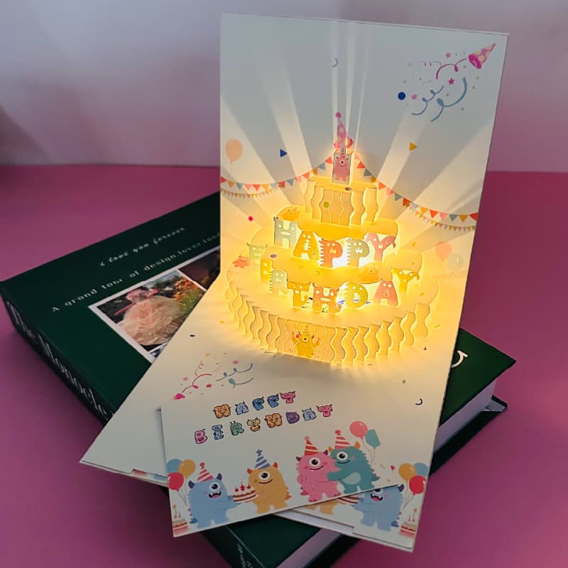 New 3D Happy Birthday Card Funny Cartoon Letters Kids Birthday Gift Premium Music Light Birthday Decoration