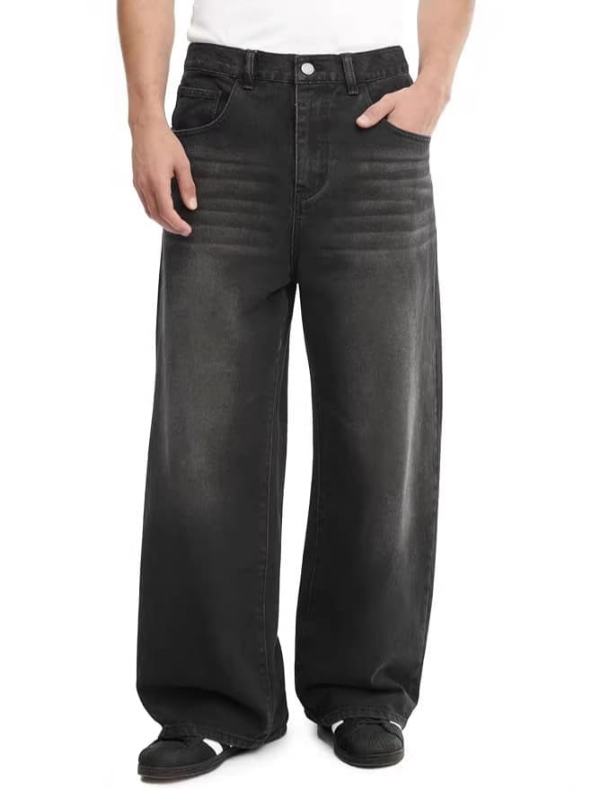 Cross-border Amazon Solid Color Straight Leg Jeans for Men Gothic High Street Casual Trendy Loose Fit Long Pants
