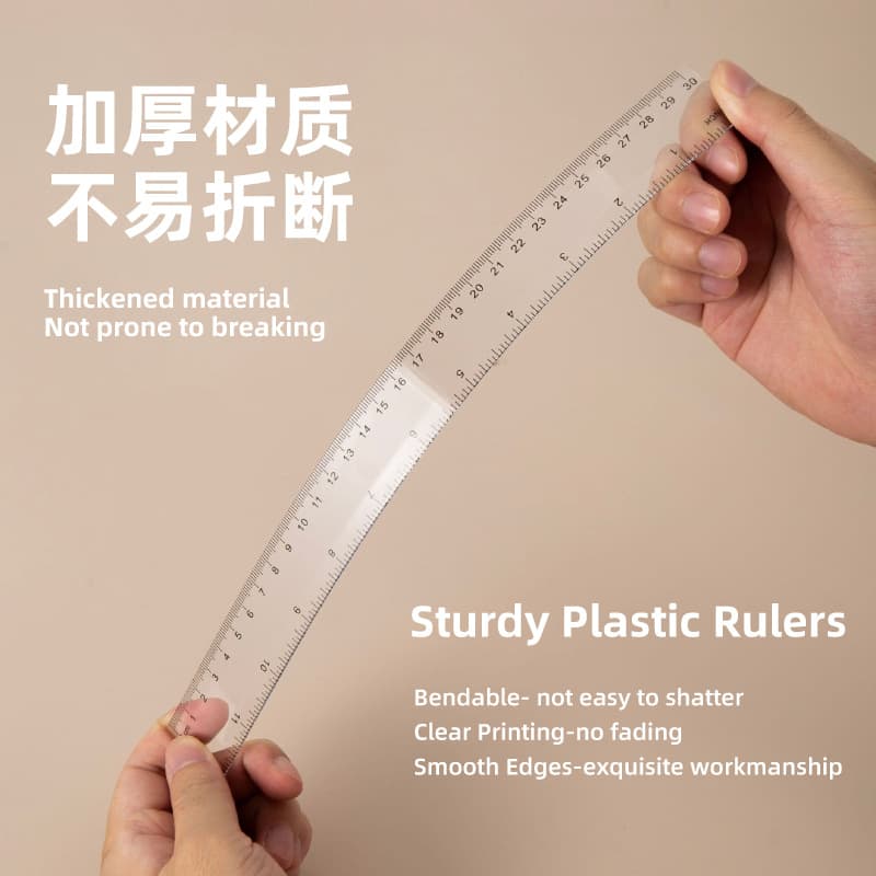 Cross-border Plastic Rulers Transparent Plastic Scale Student Straight Ruler Double-Sided Printed Inch and Centimeter Ruler