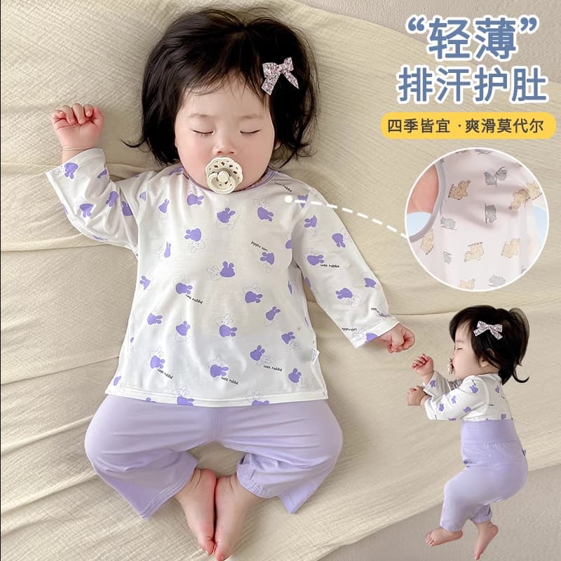 Baby Pajamas Spring/Autumn Set Baby Modal Two-Piece High Waist Belly Protection Homewear Girls' Clothes Autumn