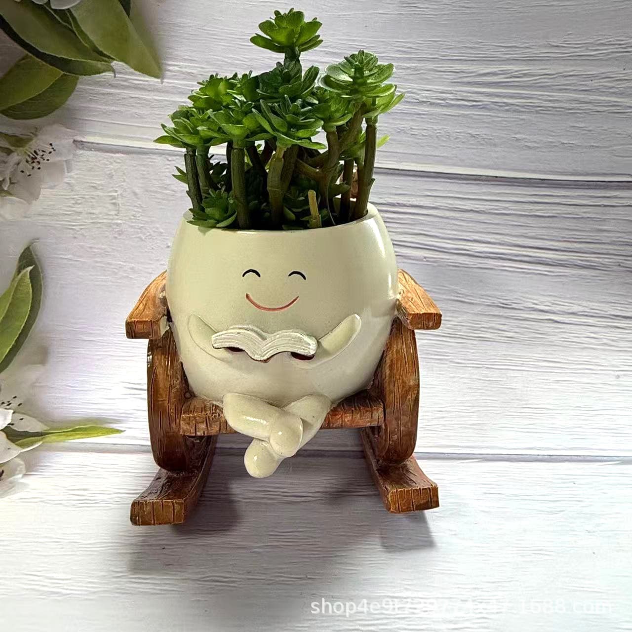 Cross-border Rocking Chair Flower Pot for Succulents, Garden Decoration, Windowsill Small Rocking Chair Planter, Office Study Decor