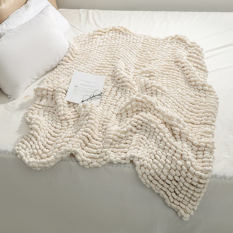 Cross-Border Supply Sofa Throw Blanket, Chunky Knit Blanket, Bobble Blanket, Knitted Blanket, Outdoor Camping Yarn Blanket, Crochet