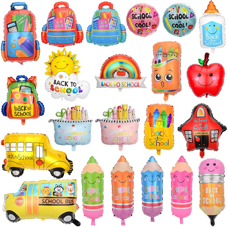 Back-to-school season decoration balloons for the beginning of school, cartoon schoolbag pencil shape aluminum film balloons, welcome back to school balloons