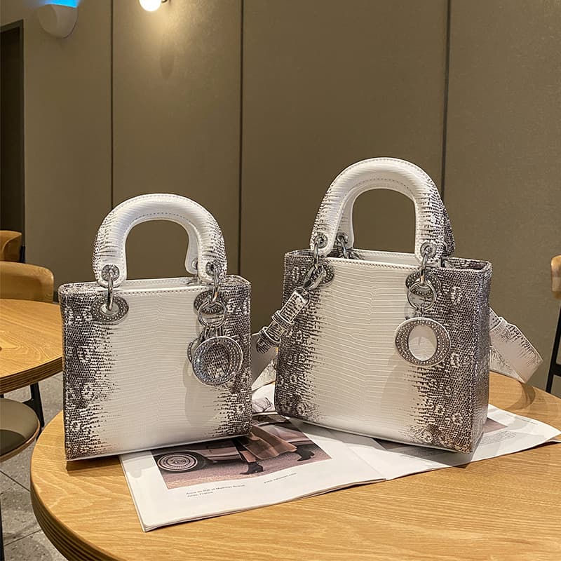 2026 New Style Cross-Border Five-Grid Lizard Embossed Lady Dior Bag Women Shoulder Crossbody Printed Wide Strap Handheld Structured Bag