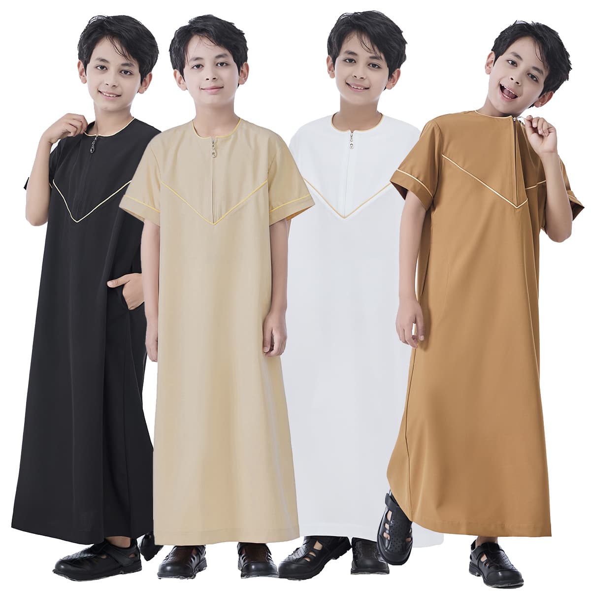 Factory direct cross-border hot-selling spot goods Middle Eastern teenage boys' solid color short robe Southeast Asian Arab Hui ethnic costume