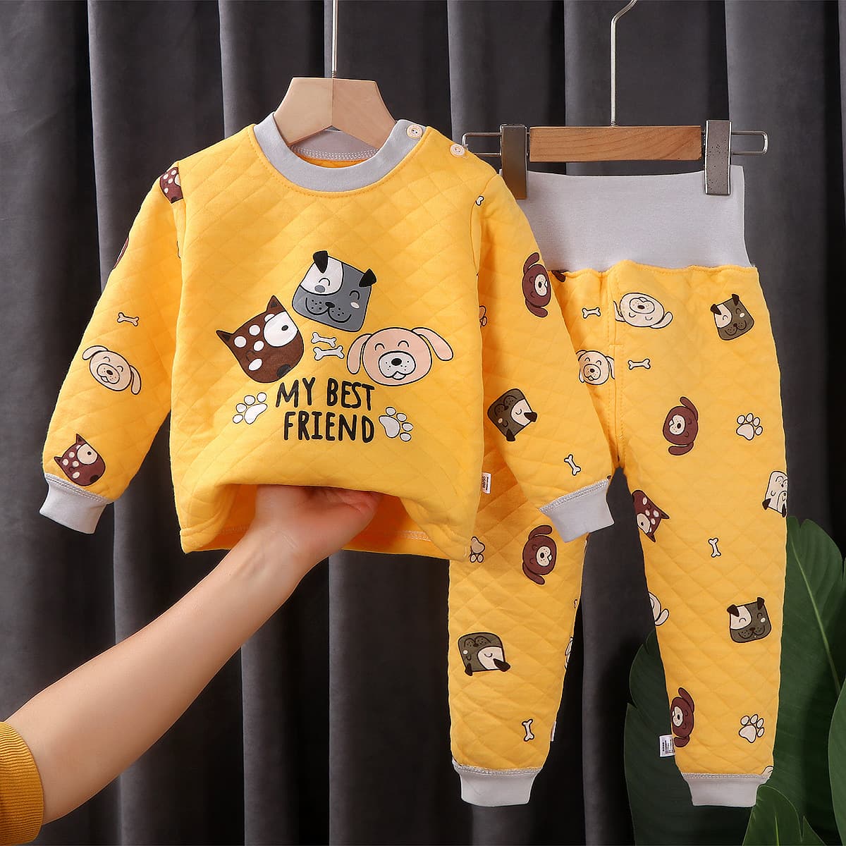 Factory Direct Sales Children's Thermal Underwear Set Three-Layer Quilted Thickened Boys and Girls Autumn and Winter Homewear Baby Kids' Clothing