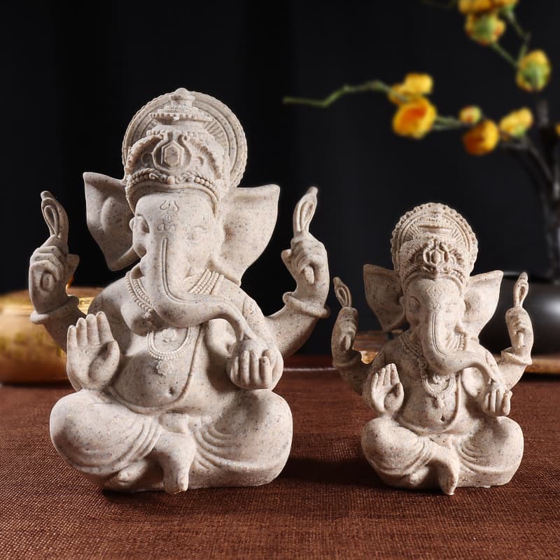Sandstone Resin Indian Elephant God of Wealth Ornament Zen Buddha Statue Indian God Elephant Sculpture Thai Style Entryway Tabletop Decor