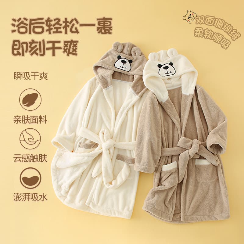 Children's Bathrobe - Autumn/Winter Kids Bear Robe, Cartoon Hooded Warm Sleepwear for Home, Wholesale