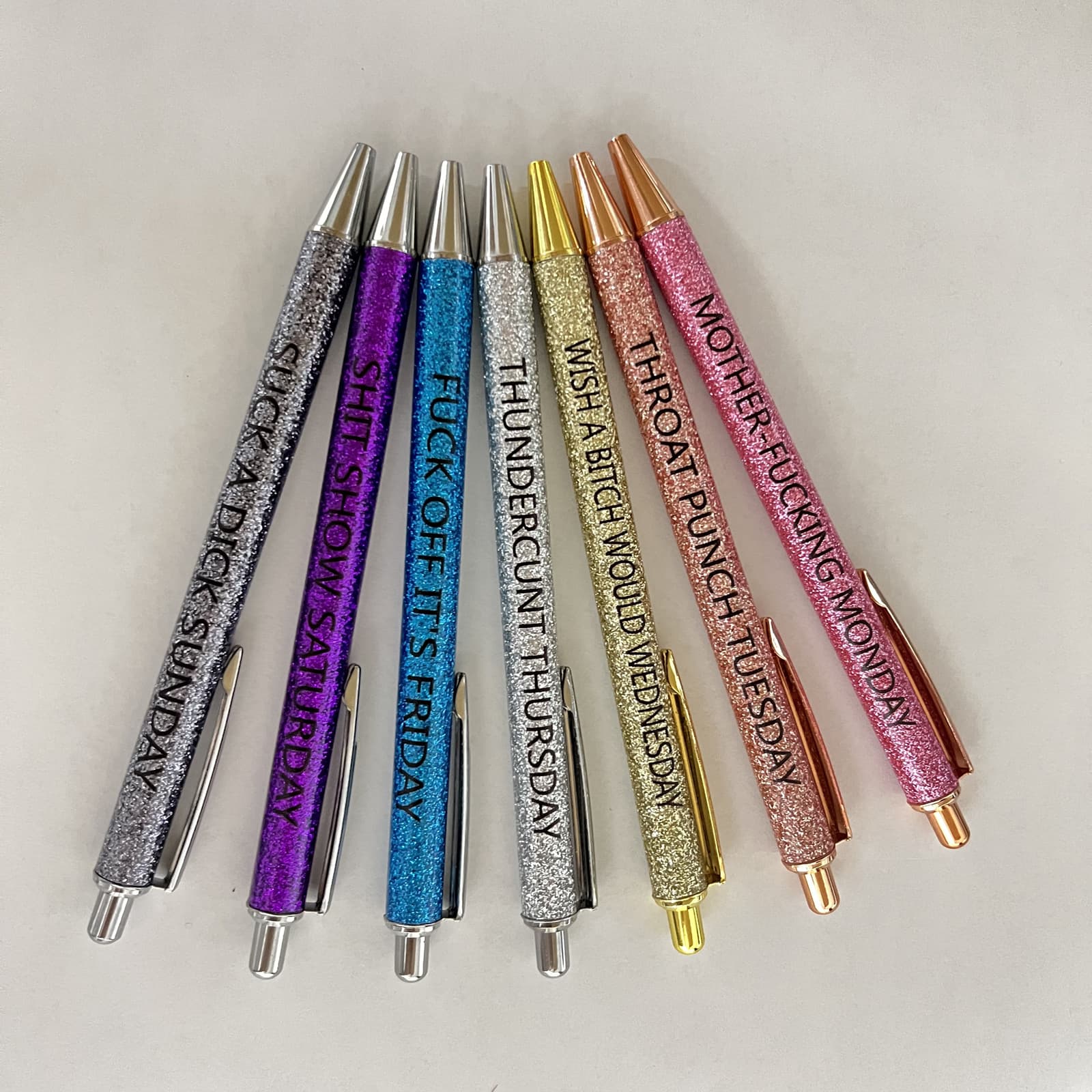 7pcs Funny Pens Set 7 Powder Ballpoint Pens Push Button Style