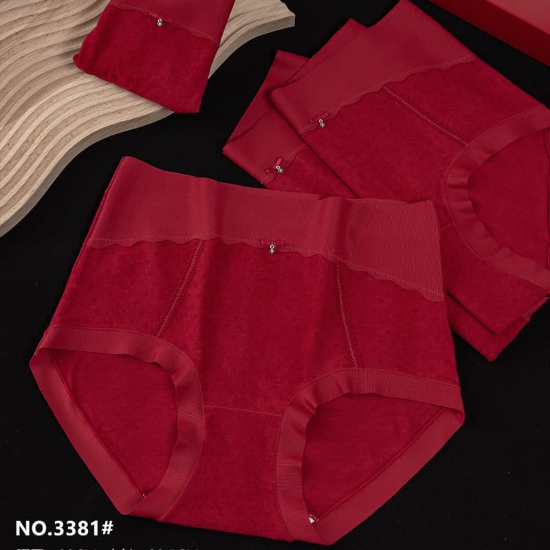 Xizijiao Zodiac Year Bright Red Underwear Women High-Rise Waist Control Jacquard 10A Antibacterial Silk Bottom Gusset Angora Red New