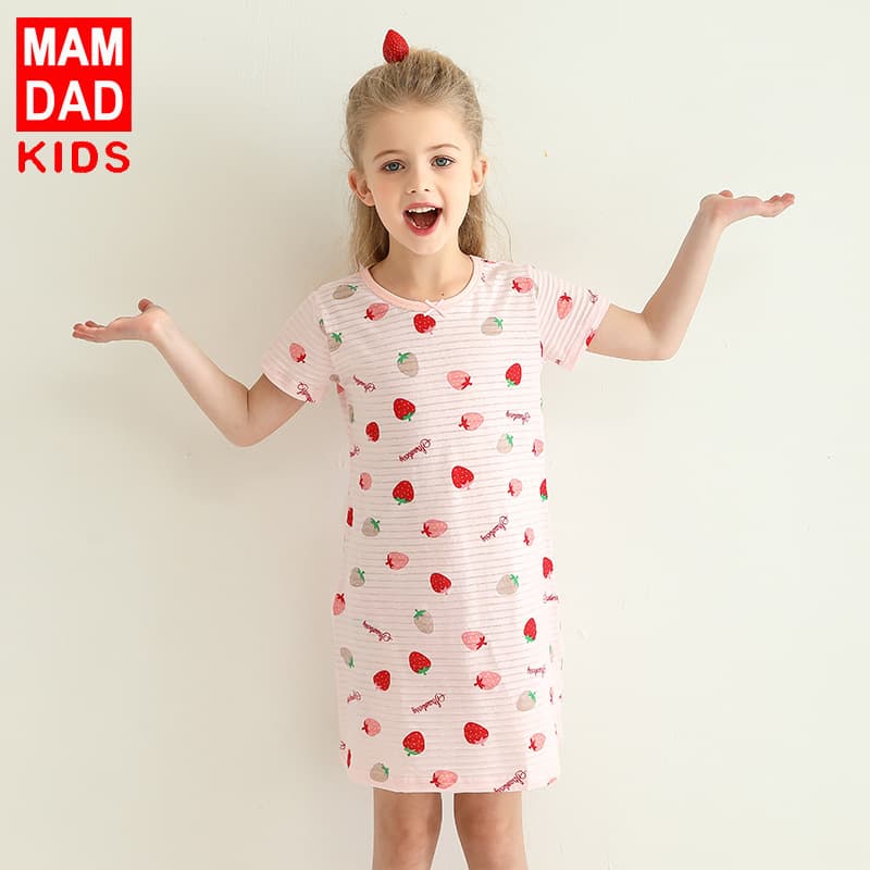 Girls Bamboo Rayon Cotton Short Sleeve Sleep Dress Children's Home Clothes Air Conditioner Suit Summer Lightweight Dress