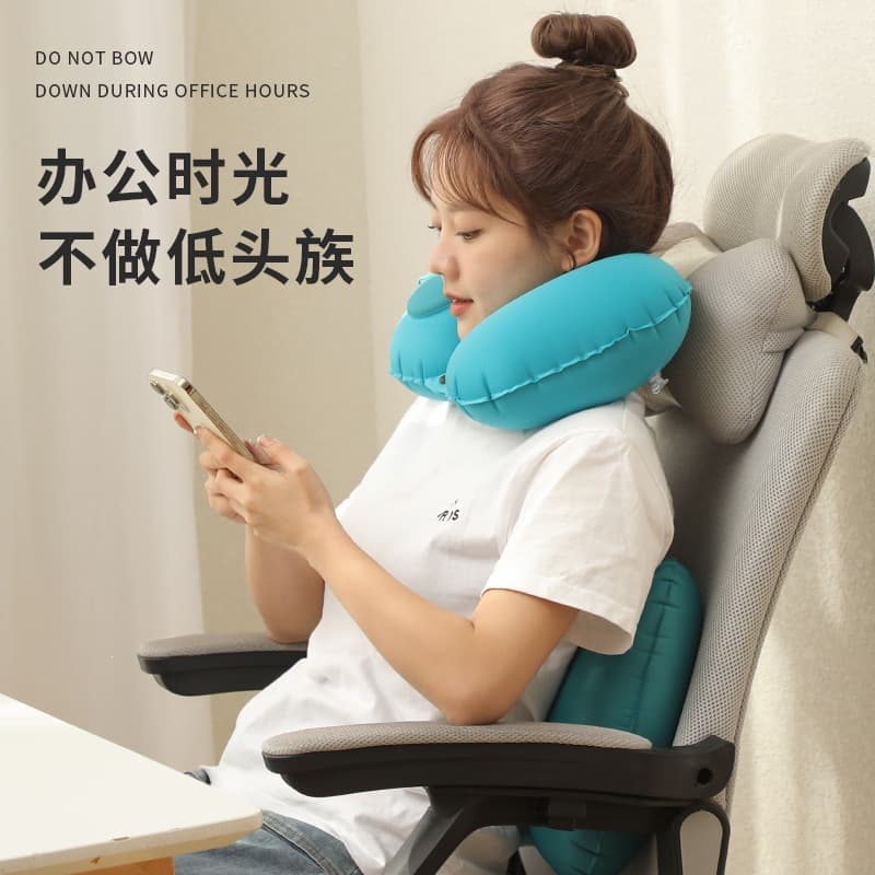 Flocked Inflatable U-Shaped Pillow Foldable Nap Neck Protection U-Shaped Pillow Travel Convenient Press U-Shaped Pillow Neck Protection Pillow