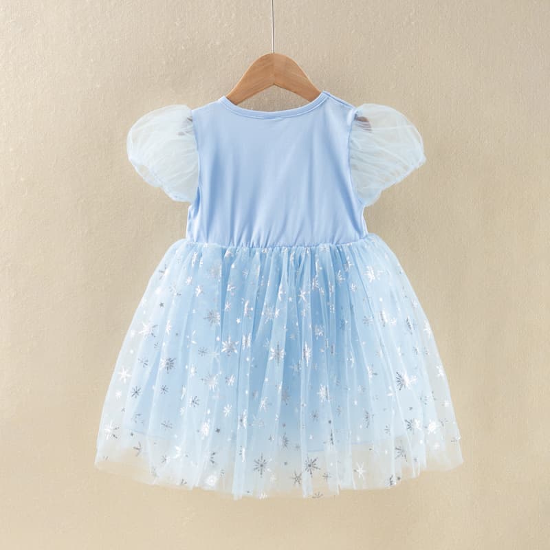 Girls Frozen Princess Dress Summer Children Elsa Dress Toddler Elsa Mesh Skirt Short Sleeve Baby Girl