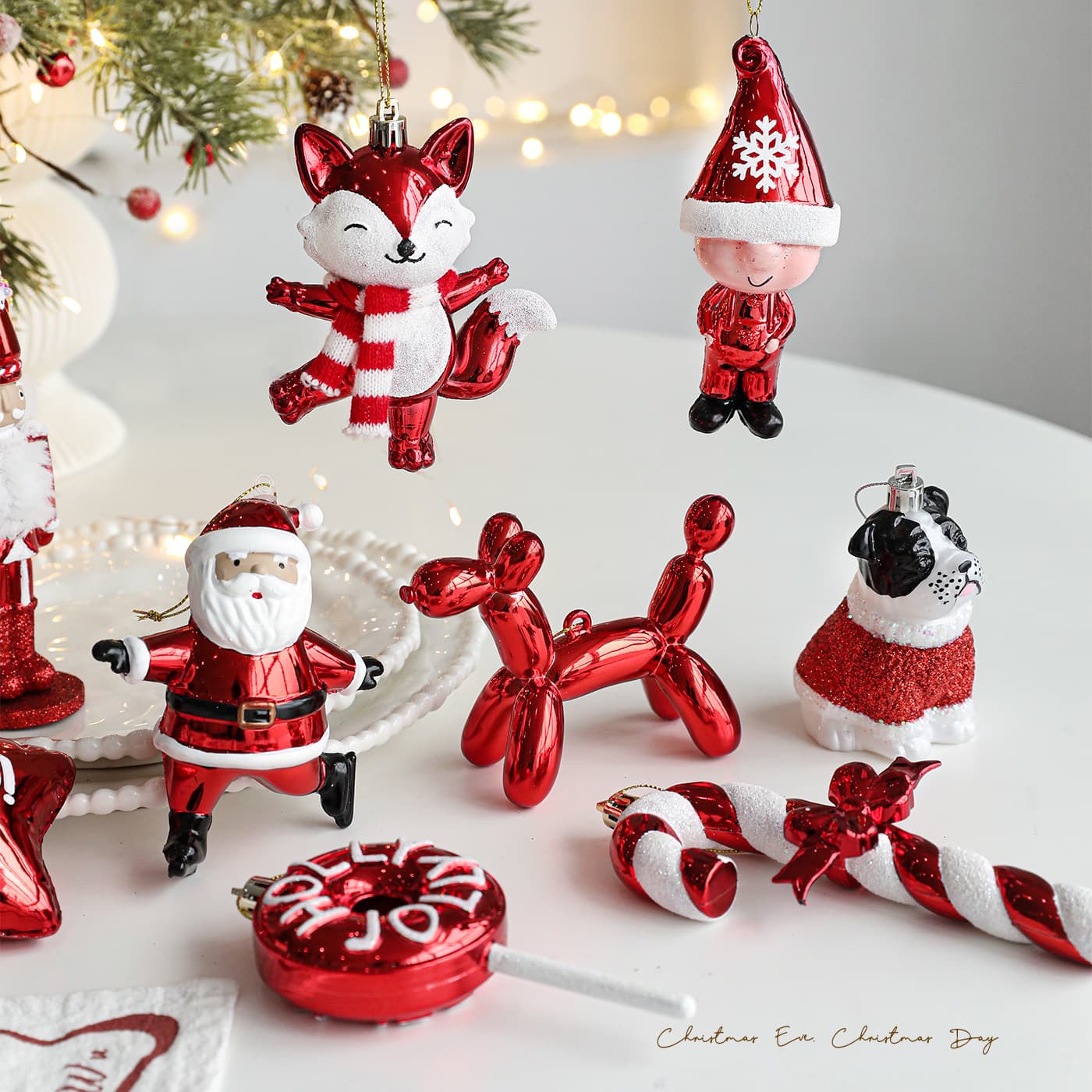 Cross-border Cartoon Pendant Red White Sticky Powder Plastic Hanging Ornament Colored Powder Christmas Tree Window Hanging Decoration In Stock