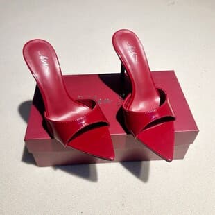 Simon Laina Pointed Toe High Heels Women's Shoes 2026 One-Strap Summer Patent Leather European and American Open Toe Red 9cm French Style