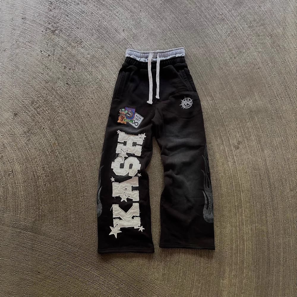 2025 New Popular Fake Two-Layer Wide-Leg Pants Print Series Youth Couple Round Neck T-Shirt Wholesale