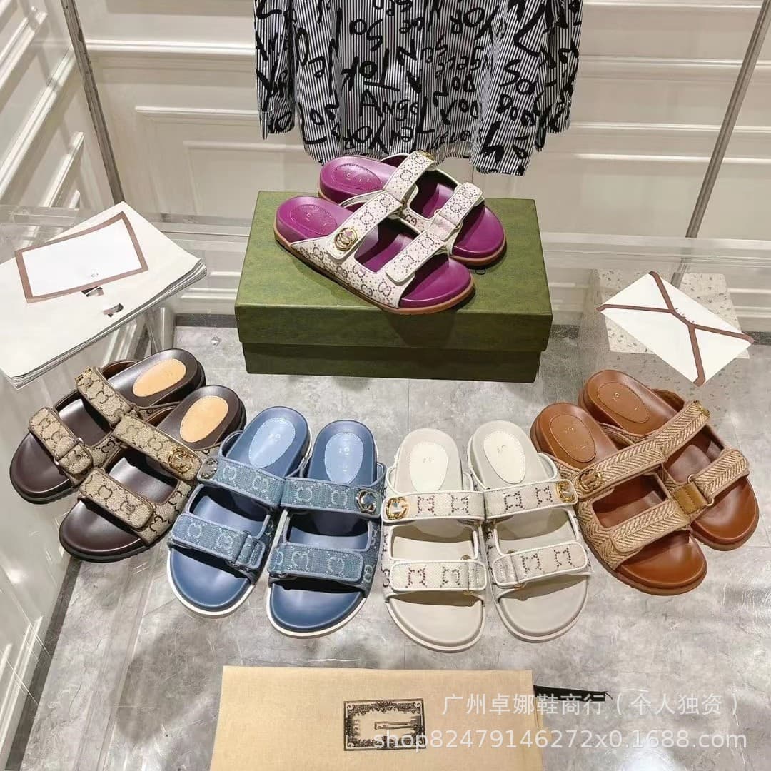 G-Home Export 2026 Spring/Autumn Denim Sandals with Velcro, Casual Fashion Flat Beach Sandals