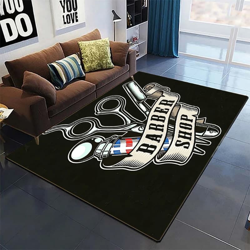 BarberShop Theme Flannel Soft Salon Carpet Living Room Home Decor Flannel Floor Mat