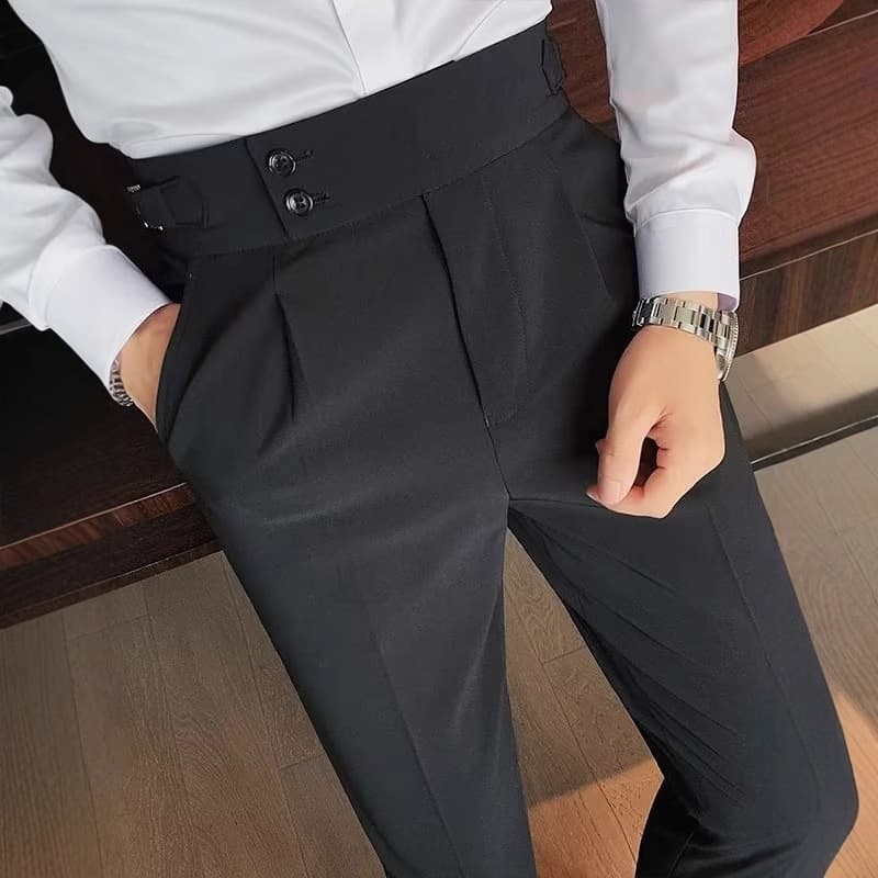 Naples Men's Trousers Korean Slim Fit Tapered Pants Autumn Vintage High-Waist Business Solid Color Straight Casual Long Pants