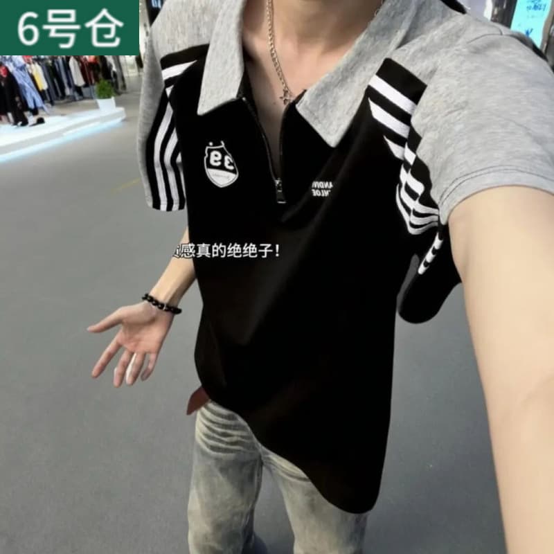American contrasting color spliced short-sleeved shirts for men and women, summer fashion trend, loose and versatile, popular in sports