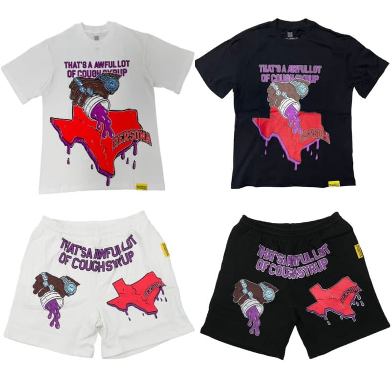 THAT'S A AWFUL LOT OF COUGH SYRUP Hand-Held Syrup Print Short Sleeve T-Shirt and Shorts Set