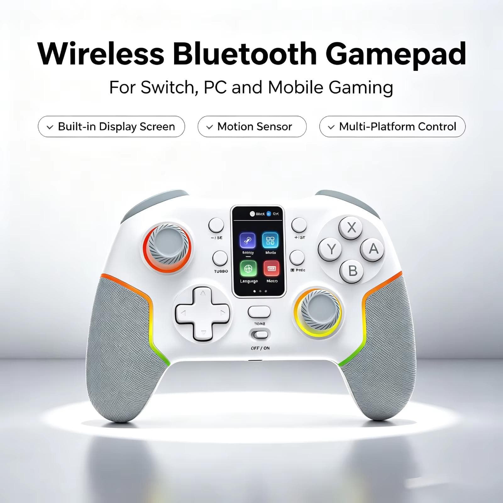 Wireless Bluetooth Game Controller with Screen, Multi-Function Motion Controller Compatible with Switch, PC, Android, and iOS