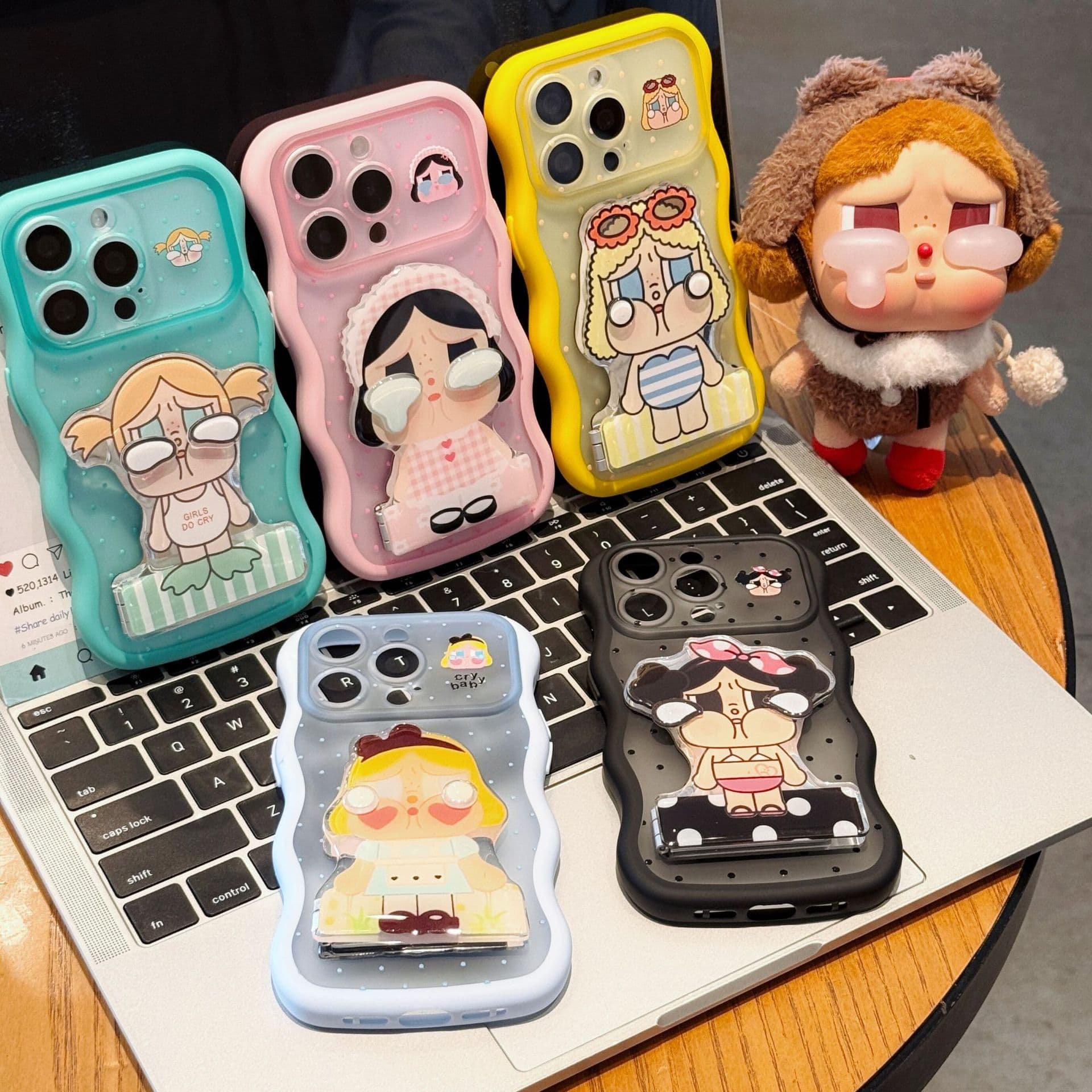 Cute Stand Wave 2-in-1 Compatible with iPhone 17 Pro Max, Crying Doll Apple 18 Phone Case 16 Pro Max