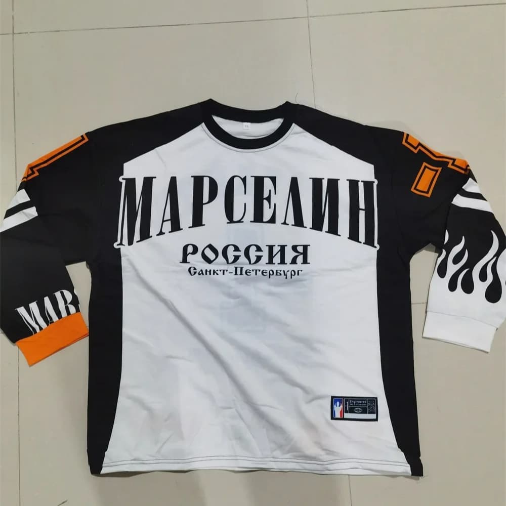 Cross-border Russian American Retro Marcelin Mesh Long-sleeve Jersey Ty2k Sport High Street Round Neck Top