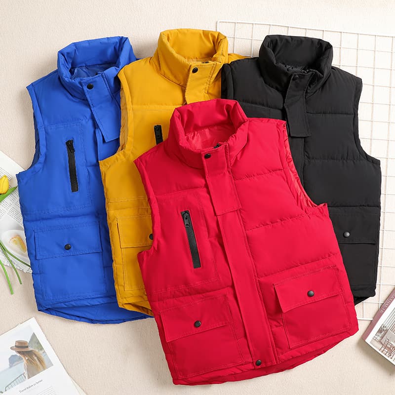 Down cotton vest, autumn/winter, men's casual, thickened workwear style, plus-size, customizable with logo.