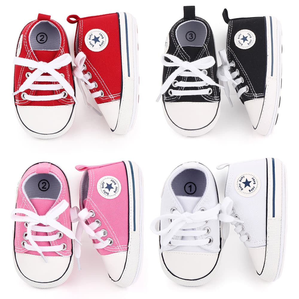 Classic Casual Canvas Baby Shoes Spring Autumn Walkers Rubber Sole Breathable Anti-slip Wear-resistant Low Top Lace-Up