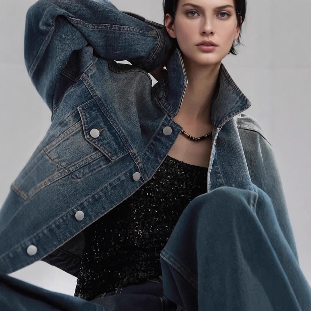 Vintage Denim Jacket Hong Kong Style Trendy Washed Denim Jacket with Back Waist Cinching Design Short Jacket 2024 Autumn 24C291