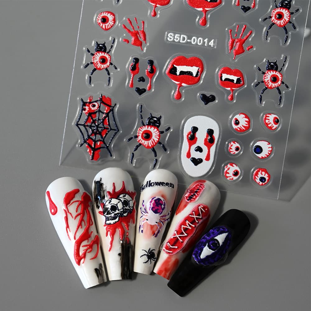 Cross-border Hot Halloween Nail Art Stickers 5D Relief Skull Pumpkin Funny Nail Stickers Stereo Relief