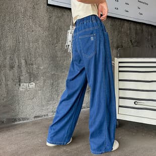 Girls Pants 2025 New Summer Girls Jeans Loose Straight Long Pants Thin Wide Leg Pants Student Trendy