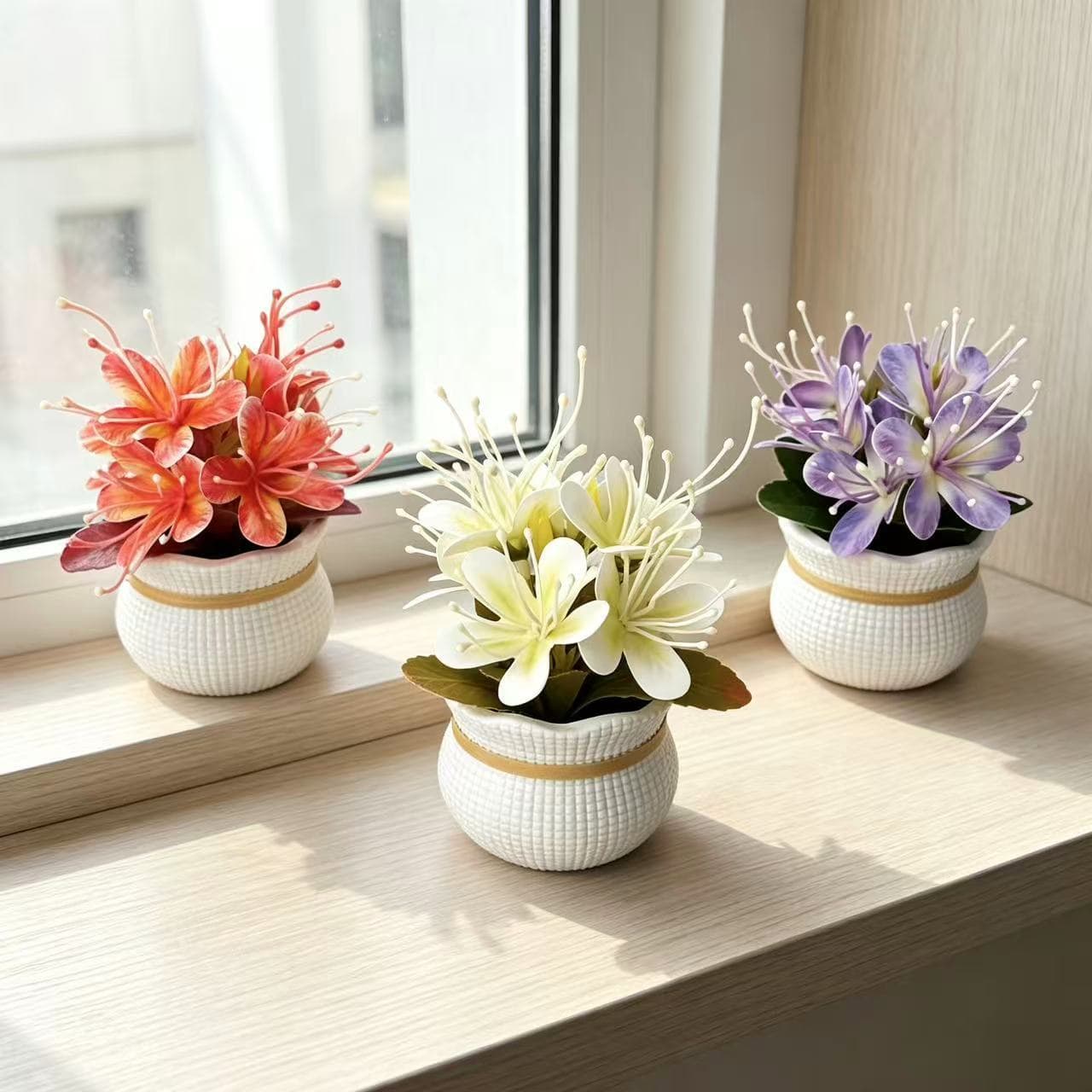 Mini Desktop Artificial Lily Flower with Lace-Trimmed Pot Set, Ins-Style Photo Prop, Holiday Gift, Fake Flower Supply