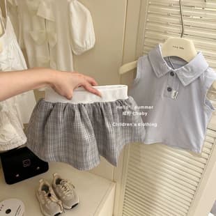 Girls Summer Set 2025 New Style Baby Girls Sleeveless Polo Shirt Trendy T-Shirt Fashionable Skirt Two-Piece Set