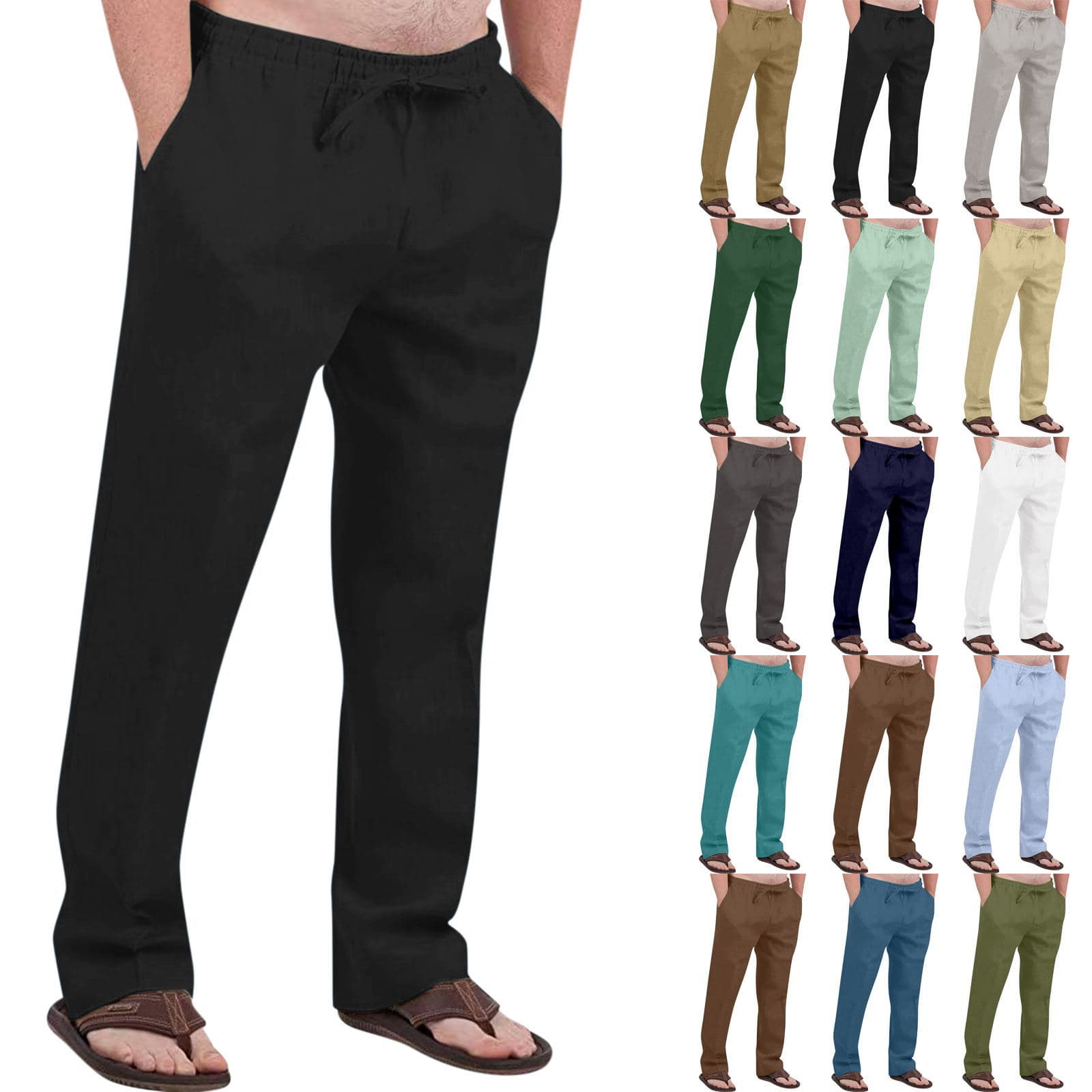2023 Amazon best-selling men's casual breathable linen drawstring pants, breathable summer beach pants (factory direct).